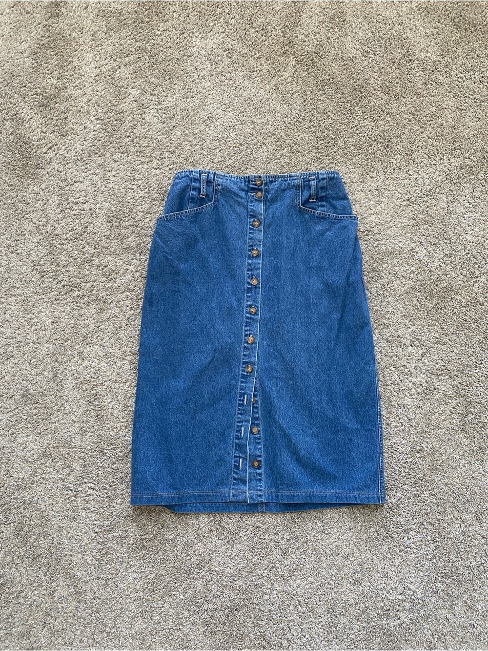 Womens Autumn 100% Cotton Classic Vintage Denim Midi Skirt Size 14 / Large